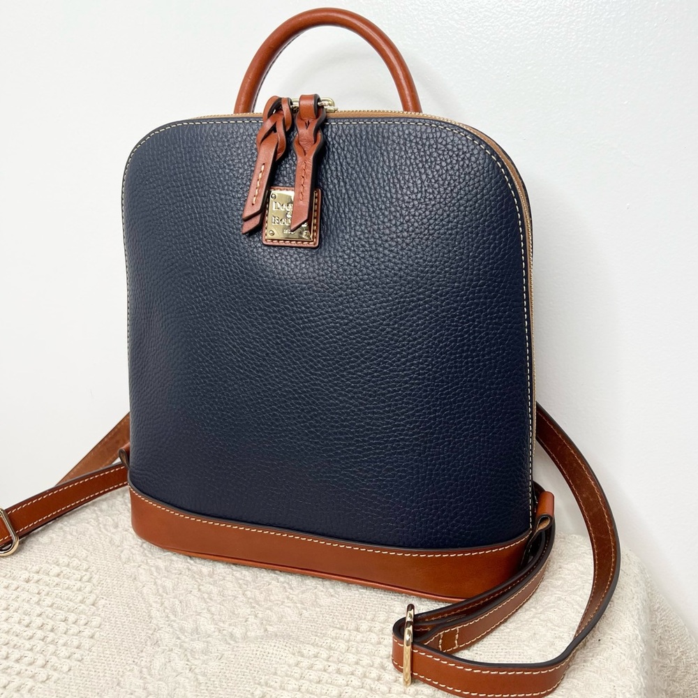 Dooney & Bourke Navy and Brown Pebble Leather Backpack